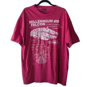 Vintage Style Men's Star Wars Millennium Falcon Blueprint Tee Red Size XL